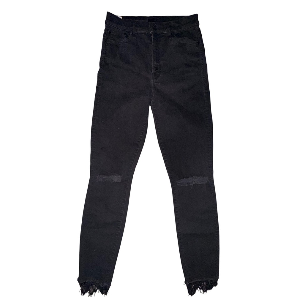 Mother The Swooner Dagger Ankle 28 Black Lace Hem Distressed Skinny Jeans Goth